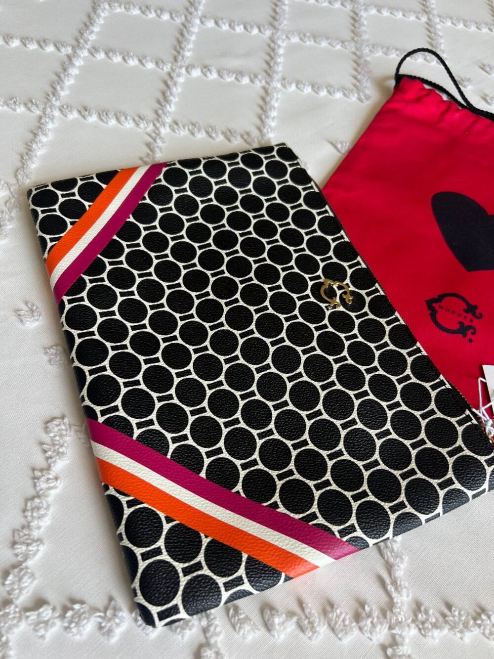 NWT - C. Wonder Black & White Dot Zip Pouch Clutch — Gold Hardware